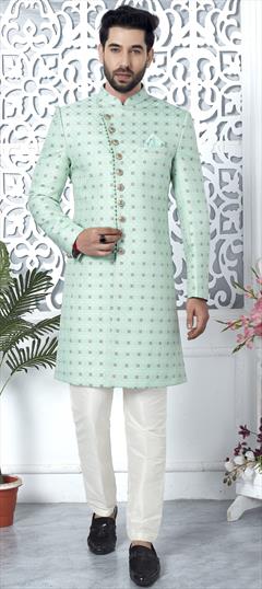 Party Wear Green color IndoWestern Dress in Jacquard fabric with Weaving work : 1926051