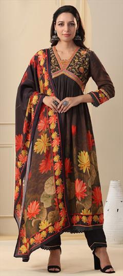 Engagement, Festive, Reception Multicolor color Salwar Kameez in Muslin fabric with Anarkali Floral, Printed, Thread work : 1926092