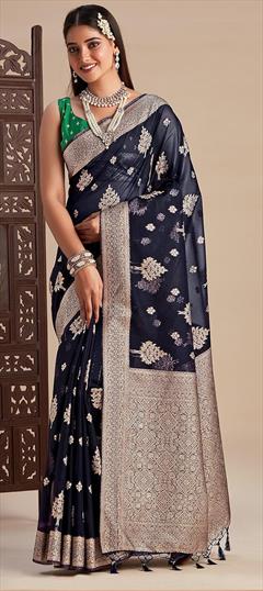 Bridal, Engagement, Wedding Blue color Saree in Kanjeevaram Silk fabric with South Thread, Weaving, Zari work : 1926106