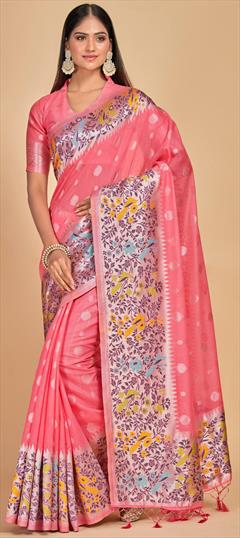 Bridal, Engagement, Wedding Pink and Majenta color Saree in Kanjeevaram Silk fabric with South Thread, Weaving, Zari work : 1926115