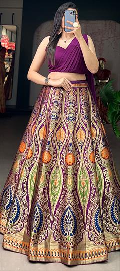 Engagement, Reception, Wedding Multicolor color Ready to Wear Lehenga in Banarasi Silk fabric with Flared Weaving, Zari work : 1926275