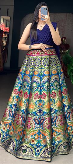 Engagement, Reception, Wedding Multicolor color Ready to Wear Lehenga in Banarasi Silk fabric with Flared Weaving, Zari work : 1926277