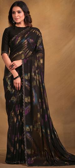 Bridal, Wedding Black and Grey color Saree in Georgette fabric with Classic Border work : 1926307