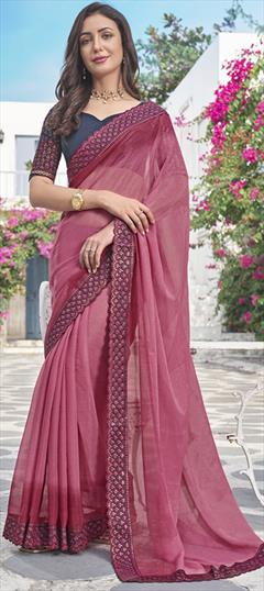 Festive, Party Wear Purple and Violet color Saree in Shimmer fabric with Classic Border, Embroidered, Thread work : 1926358