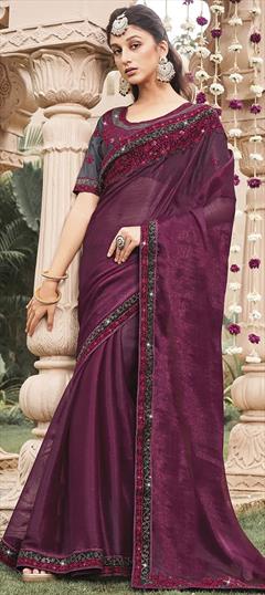 Festive, Party Wear, Reception Purple and Violet color Saree in Shimmer fabric with Classic Embroidered, Thread work : 1926368