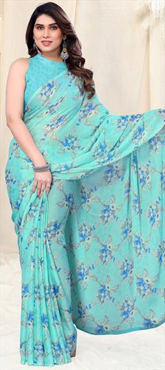 Casual, Party Wear Purple and Violet color Saree in Chiffon fabric with Classic Printed work : 1926434