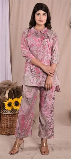 Festive, Summer Pink and Majenta color Co-ords Set in Cotton fabric with Straight Printed work : 1926445