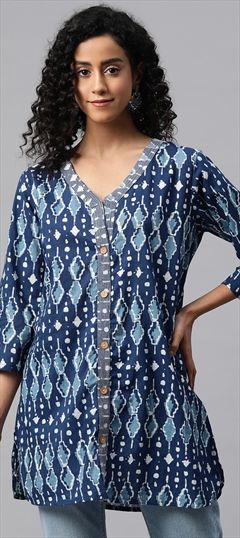 Casual, Summer Blue color Tops and Shirts in Cotton fabric with Printed, Thread work : 1926488