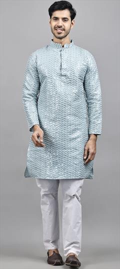 Party Wear Blue color Kurta Pyjamas in Silk fabric with Embroidered, Sequence, Thread work : 1926514