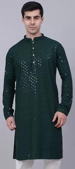 Party Wear Green color Kurta in Rayon fabric with Embroidered, Sequence, Thread work : 1926547