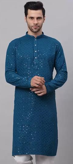 Party Wear Blue color Kurta in Rayon fabric with Embroidered, Sequence, Thread work : 1926550