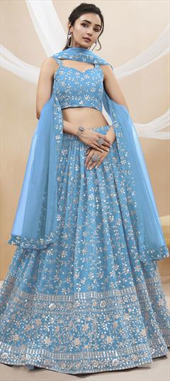 Engagement, Reception, Wedding Blue color Lehenga in Georgette fabric with Flared Embroidered, Sequence, Thread, Zari work : 1926673