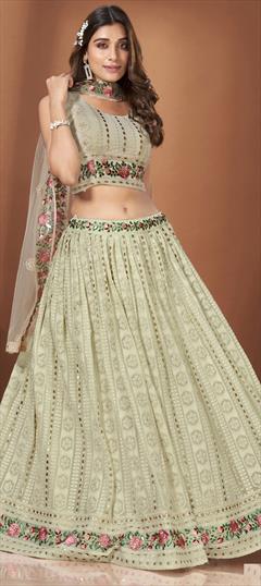 Engagement, Reception, Wedding Green color Ready to Wear Lehenga in Georgette fabric with Flared Embroidered, Resham, Sequence, Thread work : 1926681