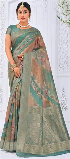 Traditional, Wedding Multicolor color Saree in Silk fabric with South Printed, Weaving work : 1926683