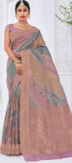 Traditional, Wedding Multicolor color Saree in Silk fabric with South Printed, Weaving work : 1926687