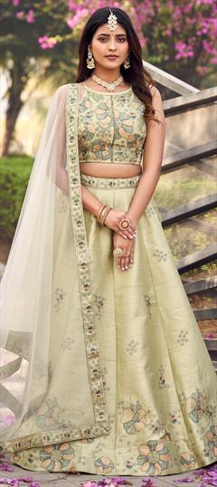 Mehendi Sangeet, Reception, Wedding Green color Lehenga in Art Silk fabric with Flared Embroidered, Resham, Thread work : 1926713