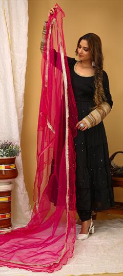 Festive, Party Wear, Reception Black and Grey color Salwar Kameez in Art Silk fabric with Anarkali Embroidered work : 1926766