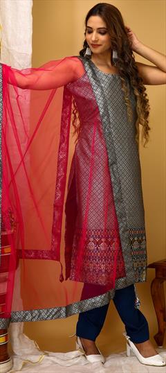 Festive, Party Wear, Reception Blue color Salwar Kameez in Art Silk fabric with Straight Weaving work : 1926768