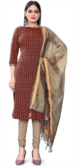 Casual Red and Maroon color Salwar Kameez in Cotton fabric with Churidar, Straight Weaving work : 1926785
