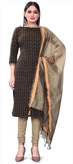 Casual Black and Grey color Salwar Kameez in Cotton fabric with Churidar, Straight Weaving work : 1926786