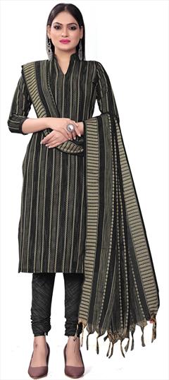 Casual Black and Grey color Salwar Kameez in Cotton fabric with Churidar, Straight Weaving work : 1926787