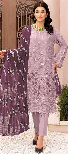 Festive, Party Wear Pink and Majenta color Salwar Kameez in Faux Georgette fabric with Pakistani, Straight Embroidered, Sequence, Thread work : 1926802
