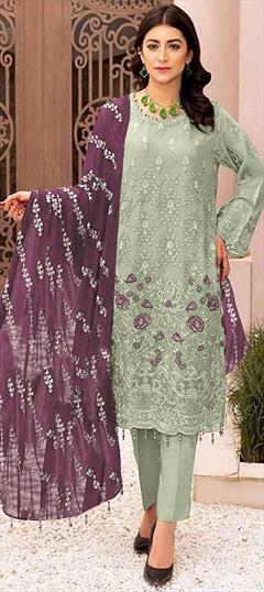 Festive, Party Wear Green color Salwar Kameez in Faux Georgette fabric with Pakistani, Straight Embroidered, Sequence, Thread work : 1926805