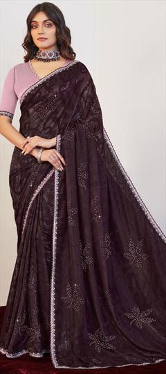 Festive, Party Wear Purple and Violet color Saree in Brasso fabric with Classic Lace, Resham, Stone, Thread work : 1926873