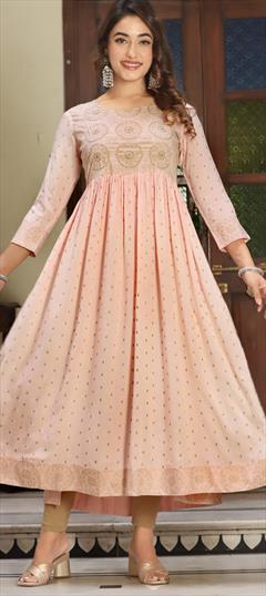 Casual Pink and Majenta color Kurti in Viscose fabric with A Line, Long Sleeve Printed work : 1926915