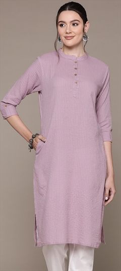 Casual, Summer Purple and Violet color Kurti in Cotton fabric with Long Sleeve, Straight Printed work : 1927104