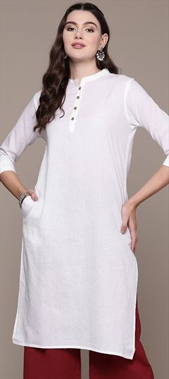 Casual, Summer White and Off White color Kurti in Cotton fabric with Long Sleeve, Straight Printed work : 1927105