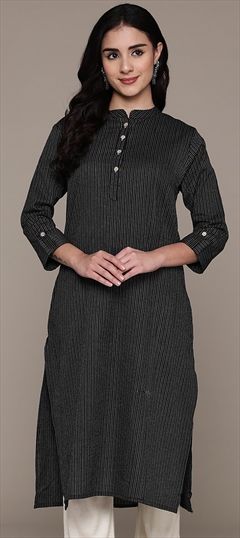 Casual, Summer Black and Grey color Kurti in Cotton fabric with Long Sleeve, Straight Printed work : 1927106