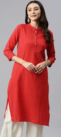 Casual, Summer Red and Maroon color Kurti in Cotton fabric with Long Sleeve, Straight Printed work : 1927107