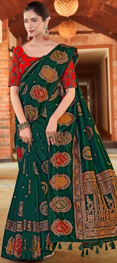 Traditional, Wedding Green color Saree in Silk fabric with South Weaving, Zari work : 1927161