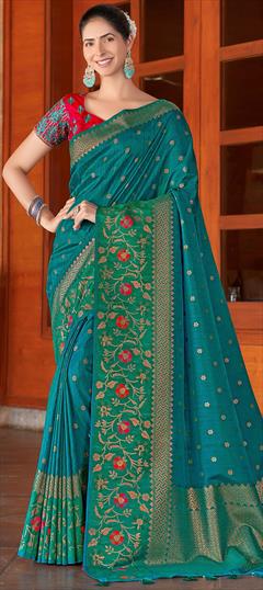 Traditional, Wedding Blue color Saree in Silk fabric with South Weaving, Zari work : 1927171