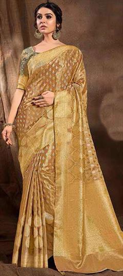 Bridal, Wedding Beige and Brown color Saree in Banarasi Silk fabric with South Weaving, Zari work : 1927187