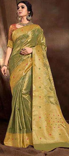 Bridal, Wedding Green color Saree in Banarasi Silk fabric with South Weaving, Zari work : 1927188