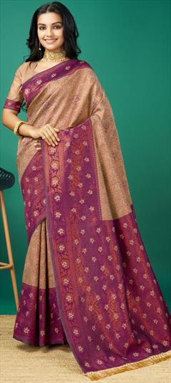 Traditional Beige and Brown, Pink and Majenta color Saree in Art Silk fabric with South Weaving, Zari work : 1927192