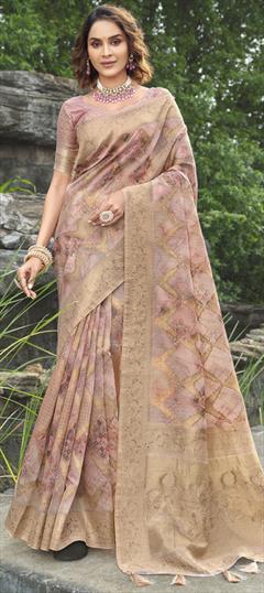 Party Wear Pink and Majenta color Saree in Chanderi Silk, Silk fabric with South Weaving, Zari work : 1927197
