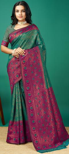 Traditional Blue, Pink and Majenta color Saree in Art Silk fabric with South Weaving, Zari work : 1927214