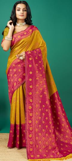 Traditional Pink and Majenta, Yellow color Saree in Art Silk fabric with South Weaving, Zari work : 1927215