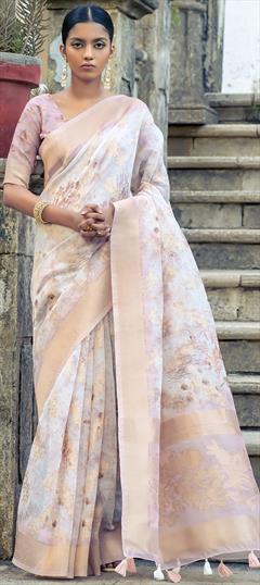 Festive, Party Wear Pink and Majenta color Saree in Organza Silk fabric with South Floral, Printed work : 1927273