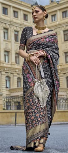 Festive, Party Wear, Traditional Black and Grey color Saree in Art Silk fabric with Classic, South Bandhej, Stone, Thread work : 1927284