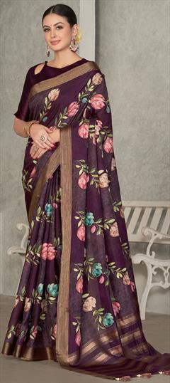 Festive, Party Wear, Traditional, Wedding Purple and Violet color Saree in Tussar Silk fabric with Classic, South Embroidered, Floral, Sequence work : 1927287