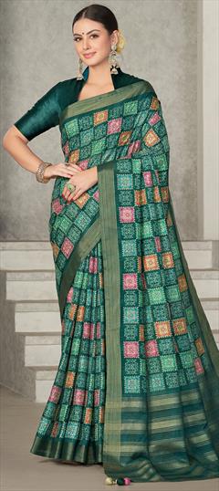 Festive, Party Wear, Traditional, Wedding Green color Saree in Tussar Silk fabric with Classic, South Embroidered work : 1927291