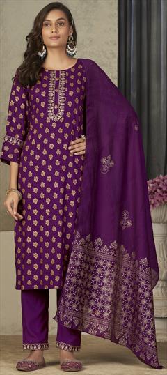 Festive, Party Wear, Reception Purple and Violet color Salwar Kameez in Rayon fabric with Straight Printed work : 1927347
