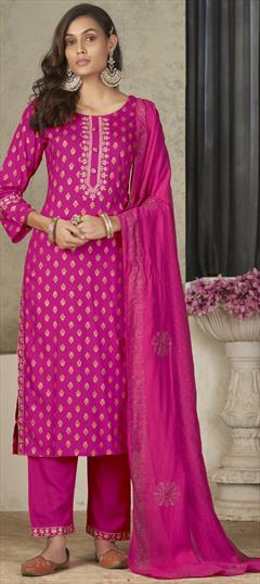 Festive, Party Wear, Reception Pink and Majenta color Salwar Kameez in Rayon fabric with Straight Printed work : 1927350