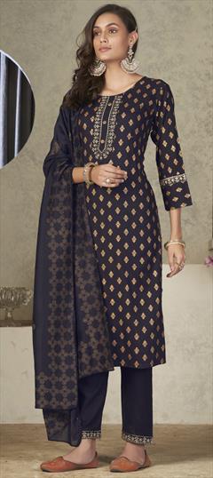 Festive, Party Wear, Reception Blue color Salwar Kameez in Rayon fabric with Straight Printed work : 1927352