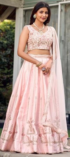 Bridal, Wedding Pink and Majenta color Ready to Wear Lehenga in Art Silk fabric with Flared Embroidered, Sequence, Thread work : 1927394
