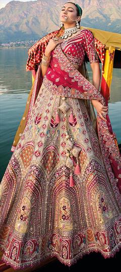 Bridal, Wedding Multicolor color Lehenga in Silk fabric with Flared Embroidered, Sequence, Thread, Zari work : 1927407